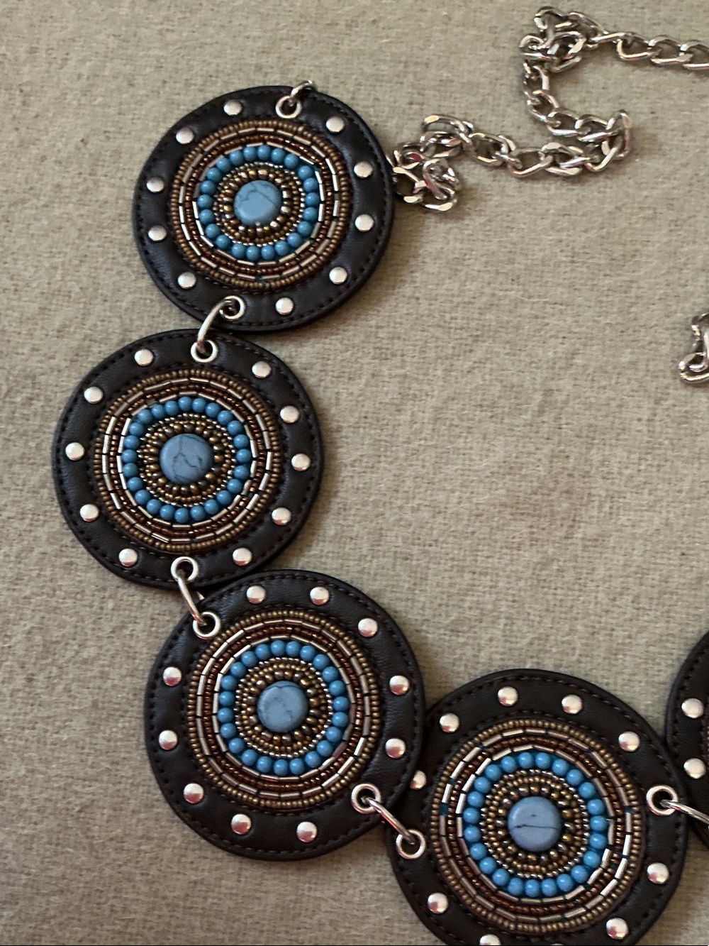 Chico's Black and Turquoise Beaded Disc Chain Belt - Picture 2 of 4